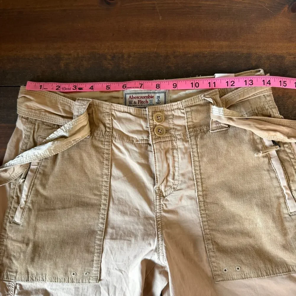 NWT Abercrombie & Fitch Khaki Corduroy Baggy Adjustable Cargo Pants Size 26 LONG - Picture 10 of 13